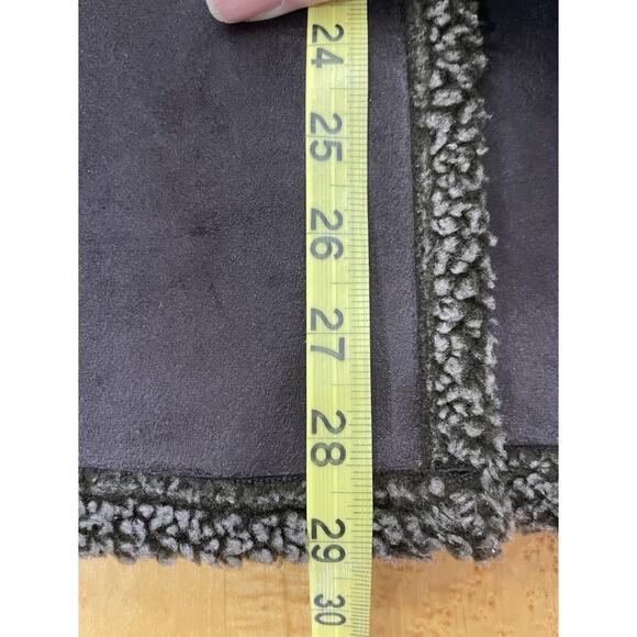 LL Bean Faux Suede Brown Shearling Sherpa Coat Lined Coat Women's Petite Large - Picture 11 of 12